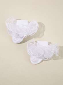 1pair Baby Lace Trim Socks - White - View 2