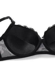Floral Print Contrast Lace Underwire Lingerie Set - Black - View 2