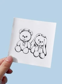 ROMWE Anime 5 piezas Pegatina oso de dibujos animados & con estampado de ancla - Multicolor - Ver 3