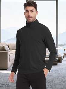 Men Solid Half Zip Sports Sweatshirt Gym Clothes Men - Black - View 1