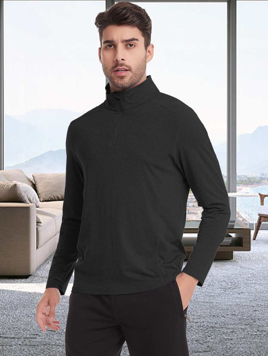 Men Solid Half Zip Sports Sweatshirt Gym Clothes Men - Black - View 1