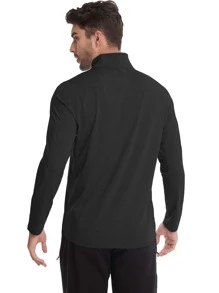Men Solid Half Zip Sports Sweatshirt Gym Clothes Men - Black - View 2