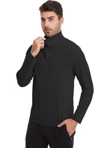 Men Solid Half Zip Sports Sweatshirt Gym Clothes Men - Black - View 3