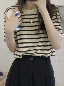 Top de punto de rayas de hombros caídos - Albaricoque - Ver 1