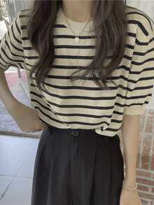 Top de punto de rayas de hombros caídos - Albaricoque - Ver 3