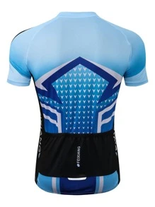 Hombres Geométrico Impresión Manga Raglán Cremallera Camiseta Deportiva Ropa De Gimnasia Para Hombres - Azul - Ver 2