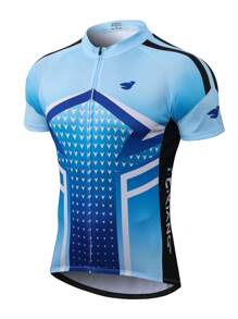 Hombres Geométrico Impresión Manga Raglán Cremallera Camiseta Deportiva Ropa De Gimnasia Para Hombres - Azul - Ver 3