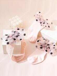 1 đôi tất trang trí nơ cho bé & 1 băng đô - Màu Hồng baby - Xem 2