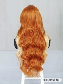 1 件装 26 英寸姜黄色混色小蕾丝波浪卷发合成耐热假发适合女士日常使用 - 拼色 - 查看 5