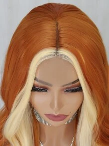 1 件装 26 英寸姜黄色混色小蕾丝波浪卷发合成耐热假发适合女士日常使用 - 拼色 - 查看 6