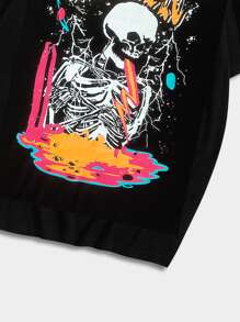 ROMWE MEN Guys Skull & Letter Graphic Tee - Black - View 4