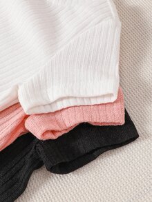 Bebé 3 piezas Camiseta con diseño de parche de letra tejido de canalé - Multicolor - Ver 5