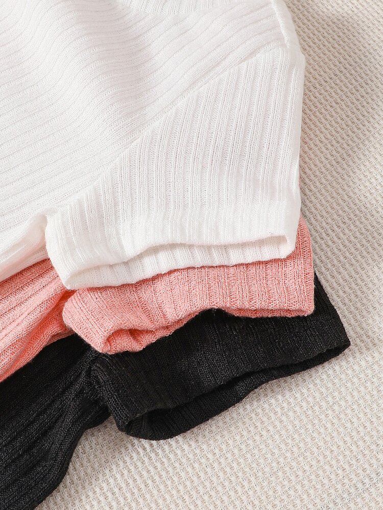 Baby 3pcs Letter Patched Detail Ribbed Knit Tee - Multicolor - View 5