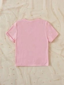 SHEIN Girls Floral Print Tee - Baby Pink - View 2