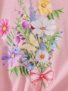 SHEIN Girls Floral Print Tee - Baby Pink - View 3