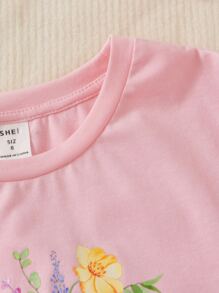 SHEIN Girls Floral Print Tee - Baby Pink - View 4