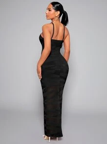SHEIN SXY Allover In Lưới Cami Bodycon Váy Mùa Thu - màu đen - Xem 2