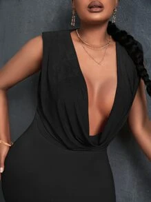 Slaydiva Plus Draped Plunge Neck Tank Top - Black - View 4