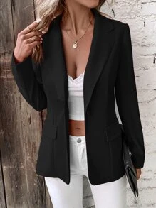 SHEIN Essnce Lapel Neck Single Button Blazer - Black - View 3