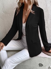 SHEIN Essnce Lapel Neck Single Button Blazer - Black - View 5