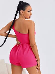 SHEIN SXY 單肩素色連身短褲 - 玫紅色 - 查看 2