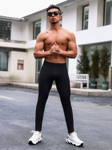 Men Solid Sports Tights With Phone Pocket - Black - View 3