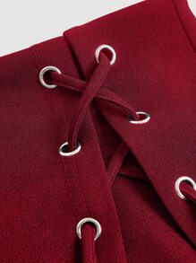 SHEIN MOD 前繫帶裙裤 - 酒紅色 - 查看 3