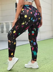 Easithlete Plus Size Splash Ink Print Sports Leggings With Phone Pocket Yoga Women Pants - Multicolor - View 2