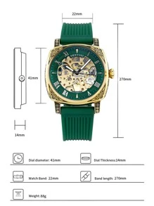 Denvosi Brand Authentic Men's Fashionable, Waterproof, Night Light, Roman Numerals, Automatic Mechanical Watch With Green Sweat-proof Silicone Strap, Suitable For Daily Wear And Decorations - Green - View 3