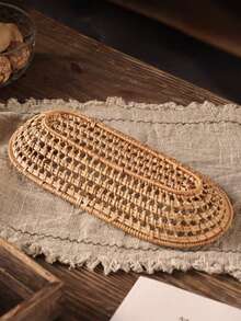 1 pieza Bandeja de servicio de cocina ratán estilo japones con diseño trenzado para cocina