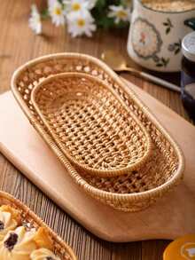1 pieza Bandeja de servicio de cocina ratán estilo japones con diseño trenzado para cocina