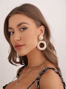SHEIN VCAY Pendientes largos trenzado con diseño redondo - Beis - Ver 2
