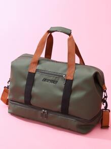 时尚大容量旅行包，配有可拆卸肩带、干湿分离健身包手提包手提包手提包过夜包周末包返校包书包旅行必需品海滩旅行收纳包暑假包学校用品学校用品 - 軍綠色 - 查看 1