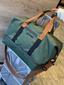 时尚大容量旅行包，配有可拆卸肩带、干湿分离健身包手提包手提包手提包过夜包周末包返校包书包旅行必需品海滩旅行收纳包暑假包学校用品学校用品 - 軍綠色 - 查看 2