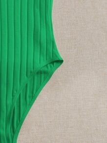SHEIN EZwear Body Sólido De Cuello En V Y Punto Acanalado Para Verano - Verde - Ver 4