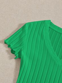 SHEIN EZwear Body Sólido De Cuello En V Y Punto Acanalado Para Verano - Verde - Ver 5