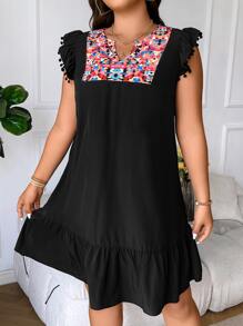 SHEIN LUNE Vestido con estampado floral de cuello de muesca bajo con fruncido - Multicolor - Ver 3