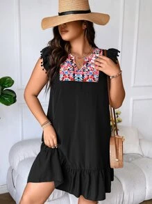 SHEIN LUNE Vestido con estampado floral de cuello de muesca bajo con fruncido - Multicolor - Ver 6