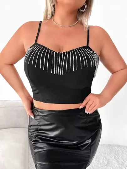 SHEIN SXY 大碼水鑽流蘇邊吊帶上衣