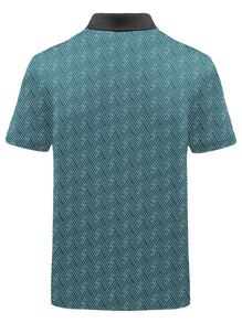 男士滿版印花拼接領POLO衫 - 青碧色 - 查看 2