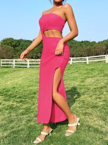 Soleia Cut Out Split Thigh Tube Dress - Hot Pink - View 5