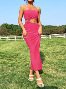 Soleia Cut Out Split Thigh Tube Dress - Hot Pink - View 6