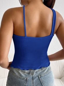 SHEIN BAE Crisscross Asymmetrical Neck Ribbed Knit Top - Blue - View 2
