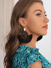 SHEIN VCAY Pendientes largos con diseño de fleco - Negro - Ver 1