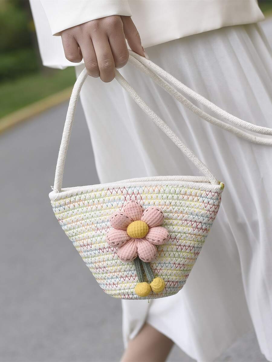 Flower Decor Crochet Bag - Multicolor - View 1