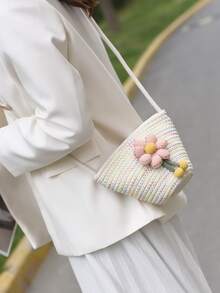 Flower Decor Crochet Bag - Multicolor - View 2