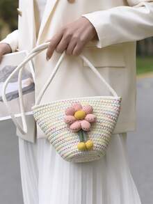 Flower Decor Crochet Bag - Multicolor - View 3