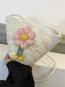 Flower Decor Crochet Bag - Multicolor - View 5