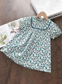 Đầm bé gái Tương phản ràng buộc Họa tiết hoa Dễ thương - Nhiều màu - Xem 1