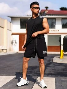 Manfinity Sport Corelite Men Slogan Graphic 2 In 1 Sports Shorts With Phone Pocket - Black - View 5